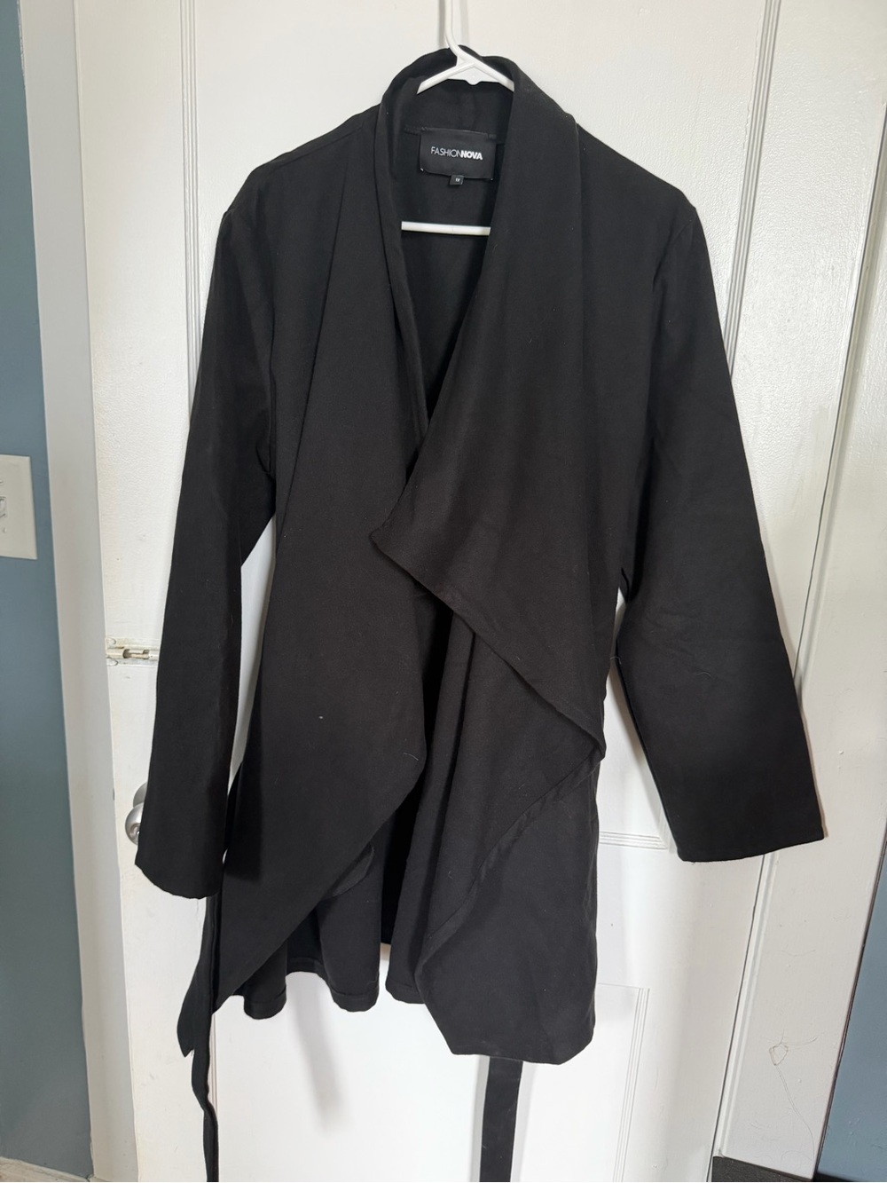 Fashion Nova Black Draped Open Front Trench Coat
